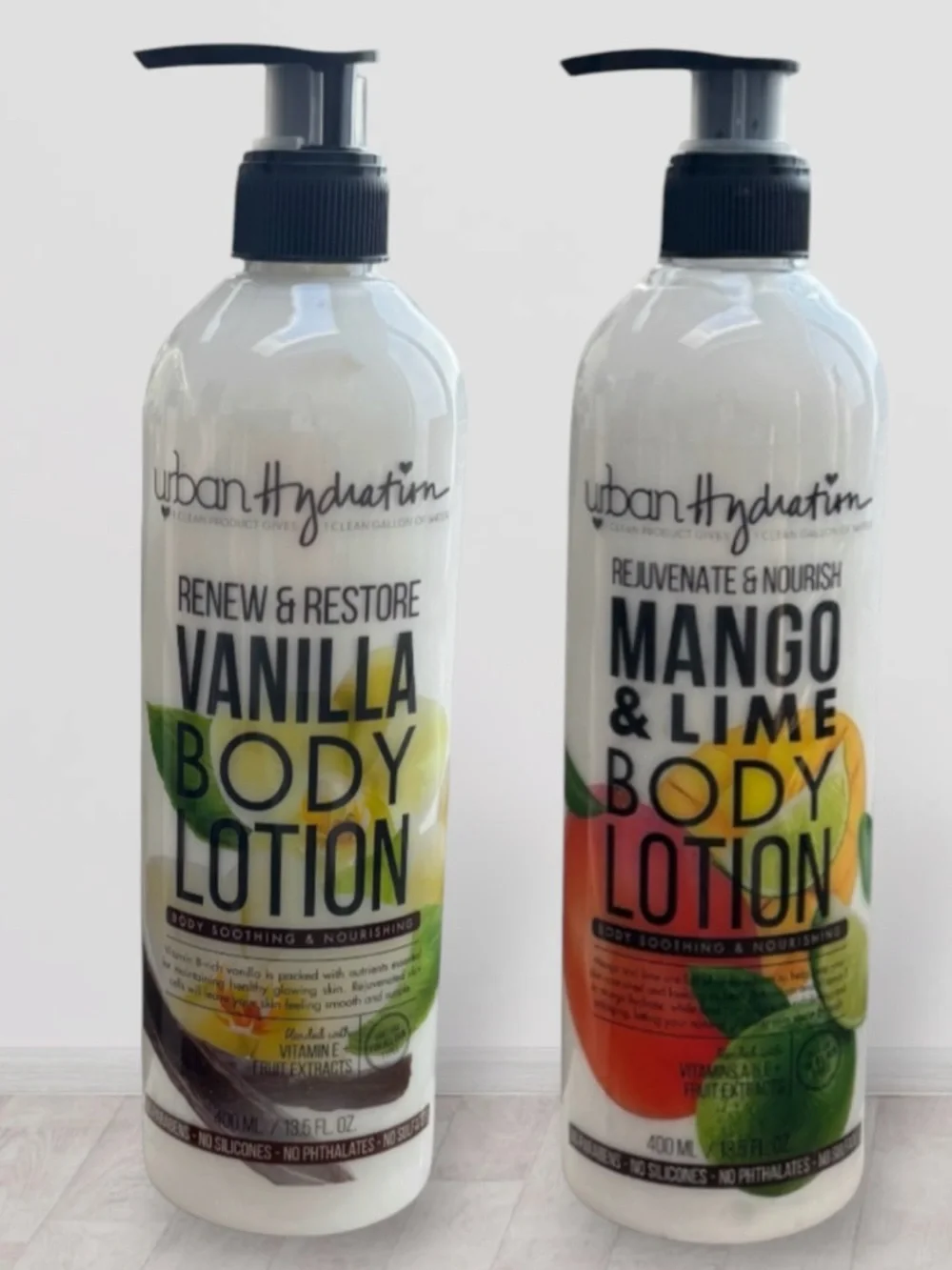 Urban Hydration Body Lotion Vanilla & Mango Lime Rejuvenate Nourish NEW 2 Pc Set